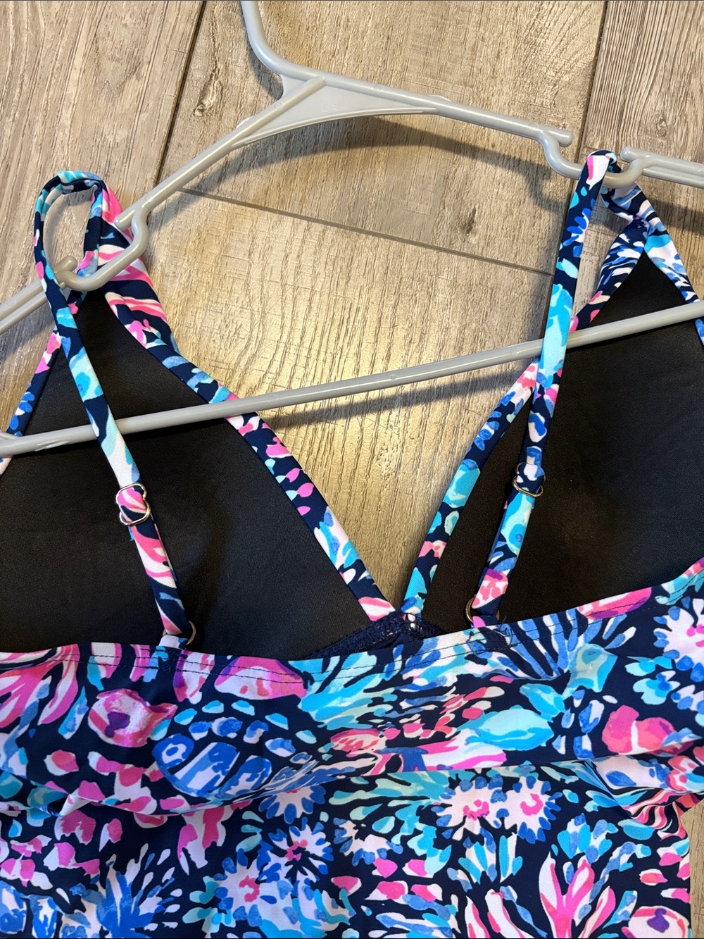 Floral Navy One-Piece Swimsuit with Pink & Turquoise Accents - Picture 4 of 4